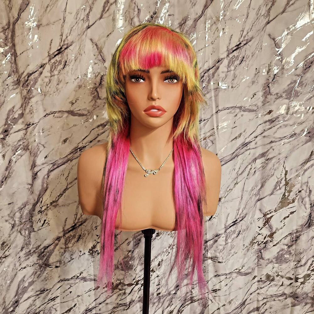 Yellow & Pink Scene 28 Inch Wig, 13x6 Lace Front Cheetah, Zebra Print